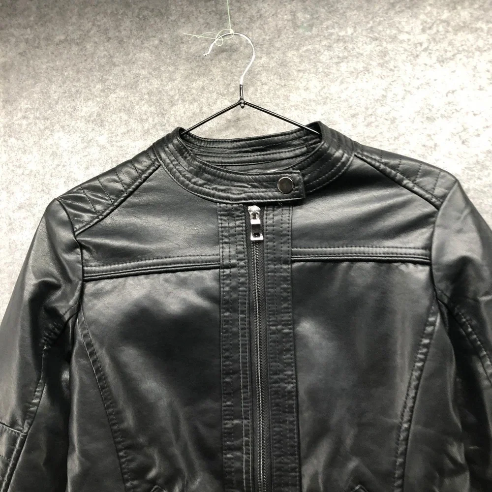 LJYH Faux Leather Moto Biker Jacket Youth Kids 9-10 Black Full Zip Outerwear